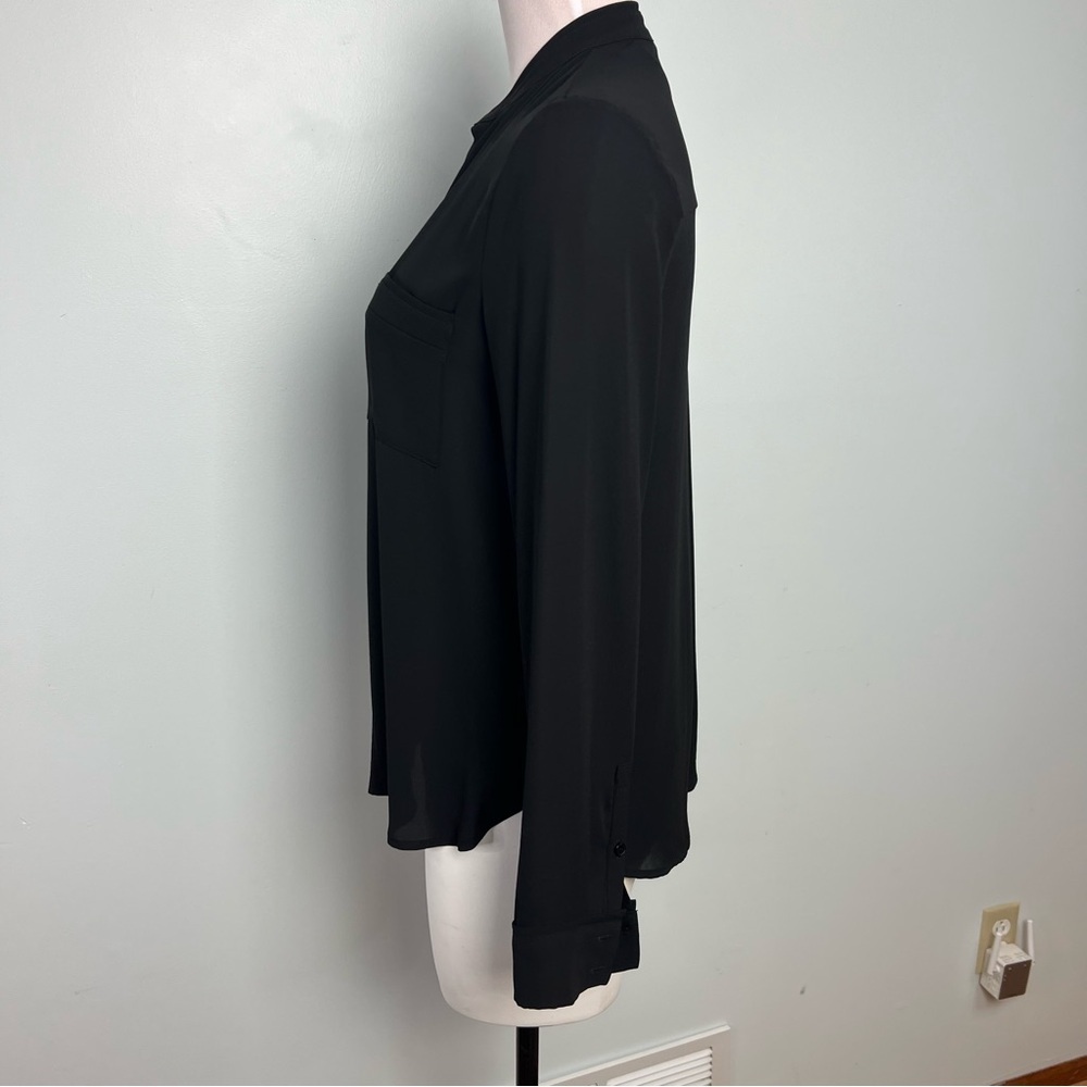 RO&DE Black Split Neck Long Sleeve Blouse with Mandarin Collar Women’s Size M - Picture 9 of 11